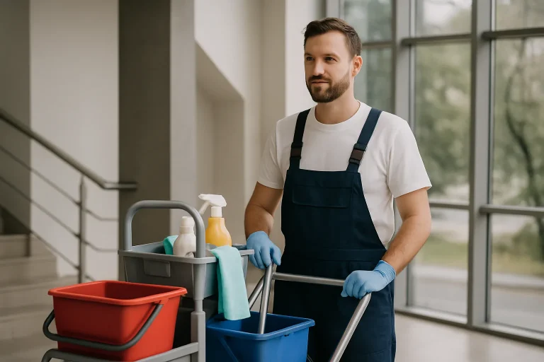 Un technicien de nettoyage dans un appartement à Andernos-les-Bains, travaillant avec des équipements modernes.