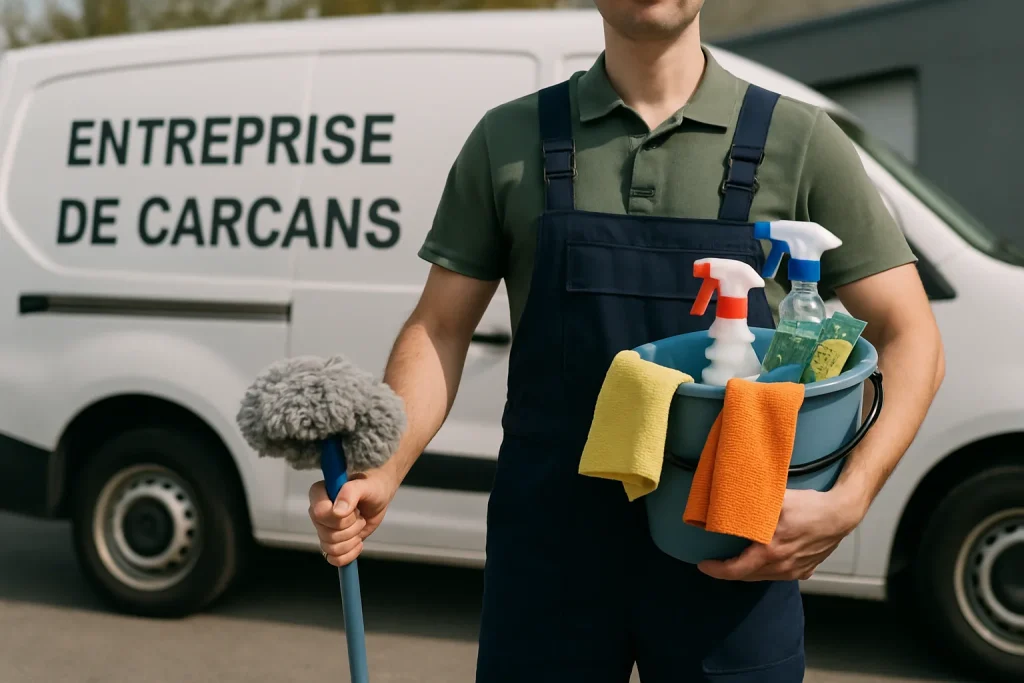 Un professionnel nettoie un appartement à Carcans, utilisant des équipements modernes.