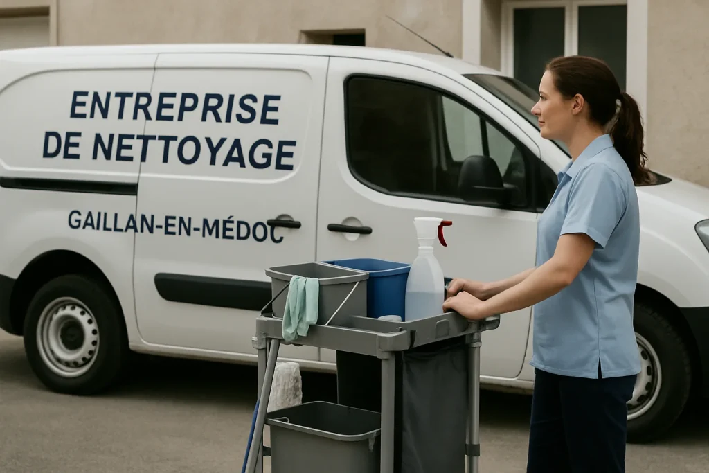 Un professionnel effectuant le nettoyage d'un appartement à Gaillan-en-Médoc.