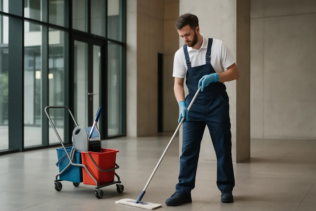 Équipe de nettoyage effectuant des travaux dans un appartement à Bègles.