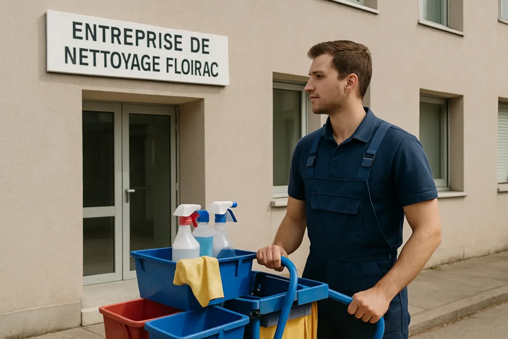Un agent de nettoyage à Floirac utilisant un équipement professionnel dans un appartement.
