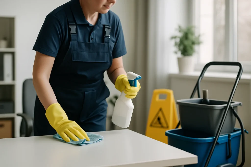 Un professionnel du nettoyage réalisant des travaux dans un appartement à Avensan.