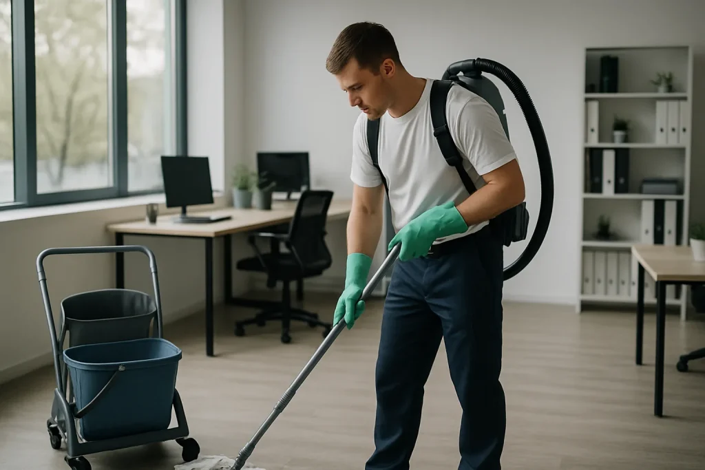 Équipe de nettoyage professionnelle travaillant dans un appartement à Saint-Ciers-sur-Gironde.