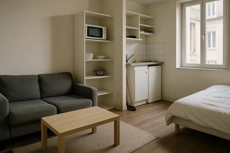 Studio à Bordeaux avec signes d'infestation de rats, ambiance réaliste