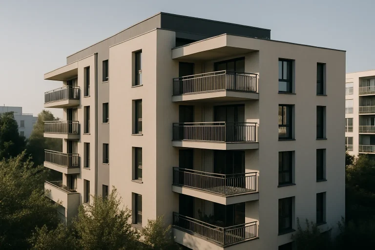 Immeuble résidentiel moderne à Mérignac vu de l'extérieur avec végétation
