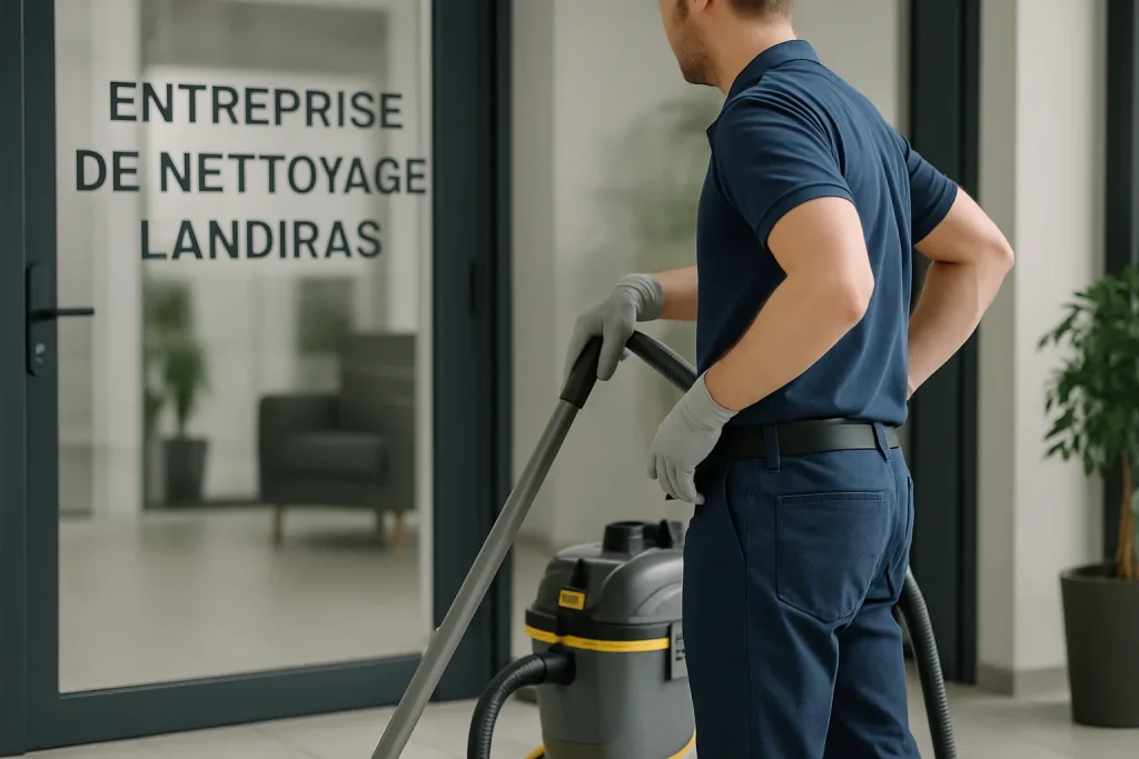 Équipe de nettoyage en train de travailler dans un appartement à Landiras.