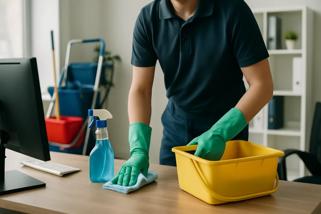 Des professionnels du nettoyage interviennent dans un appartement à Vayres, utilisant des produits écologiques.