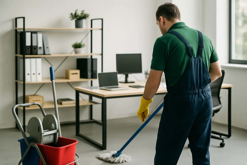 Technicien de nettoyage à CEZAC utilisant des équipements spécialisés dans un appartement.